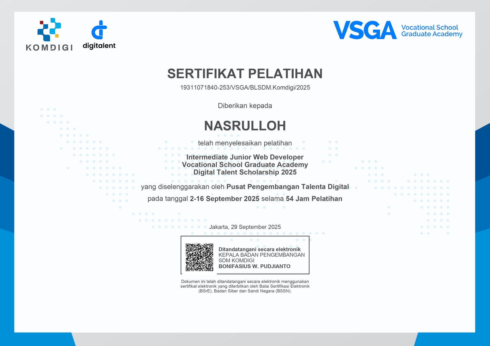 Intermediate Junior Web Developer Certificate